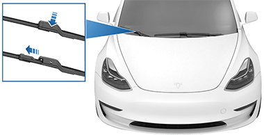 放大显示雨刮器片,一个箭头指向锁片,另一个箭头指示拉开